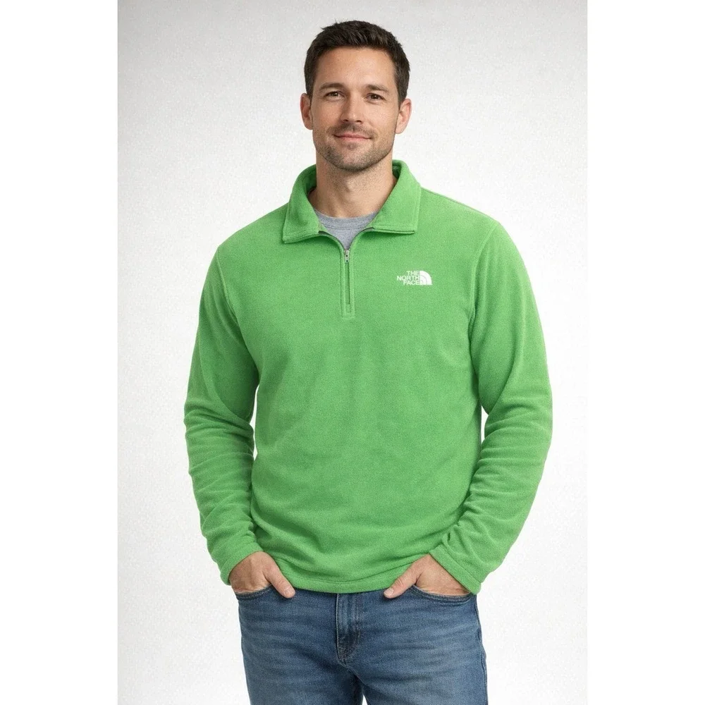 The North Face Sweater Mens M Green Fleece Quarter Zip Sweatshirt Long Sleeve